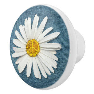 Bouton De Porte En Céramique Symbole Daisy Flower Inner PEACE Signal Blue Denim