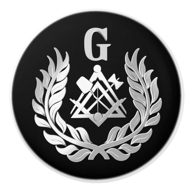 Bouton De Porte En Céramique Symbole de maçonnerie en argent (Devant)