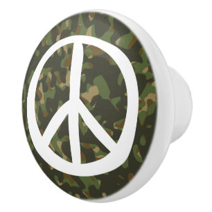 Bouton De Porte En Céramique SYMBOLE DE PAIX - Camouflage hippie vert kaki