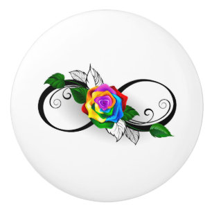 Bouton De Porte En Céramique Symbole d'infini avec rose arc-en-ciel