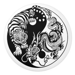 Bouton De Porte En Céramique symbole du dragon et du tigre yin yang
