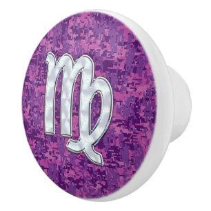 Bouton De Porte En Céramique Symbole Virgo Style Camouflage numérique Fuchsia