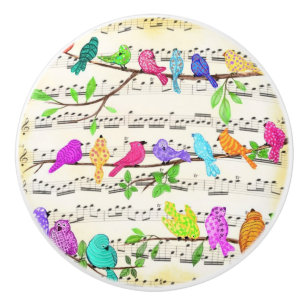 Bouton De Porte En Céramique Symphonie d'oiseaux musicaux colorés - Happy Song 