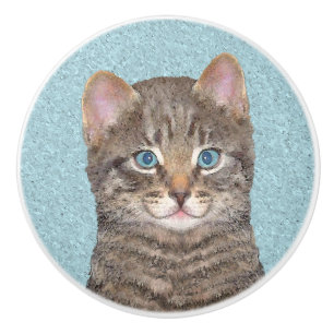 Bouton De Porte En Céramique Tabby Gris Peinture Chat - Cute Original Art Chat