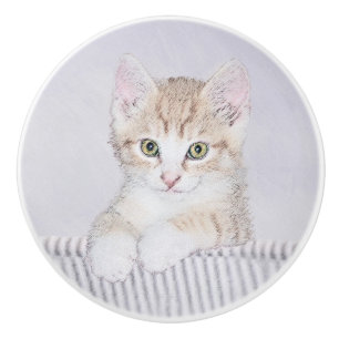 Bouton De Porte En Céramique Tabby Orange Kitten Peinture - Art Chat original