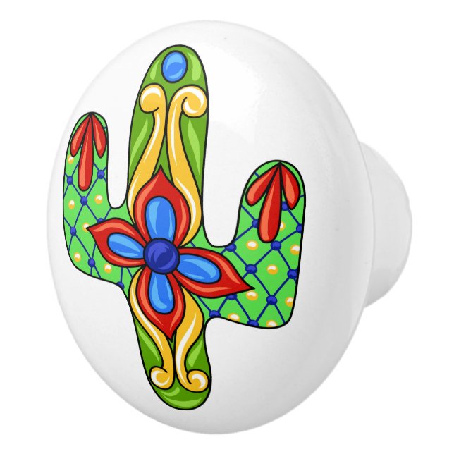 Bouton De Porte En Céramique Talavera Cactus Ceramic Drawer Knower (Droite)