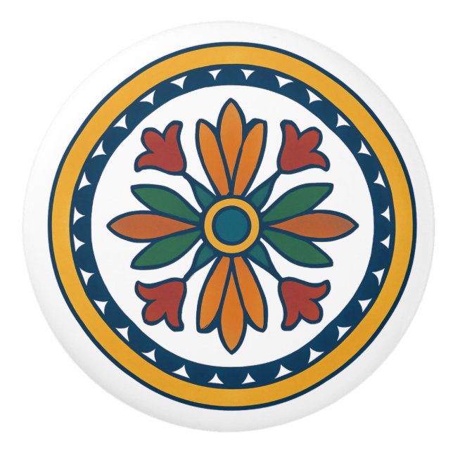 Bouton De Porte En Céramique Talavera mexicaine rustique florale en céramique K (Devant)