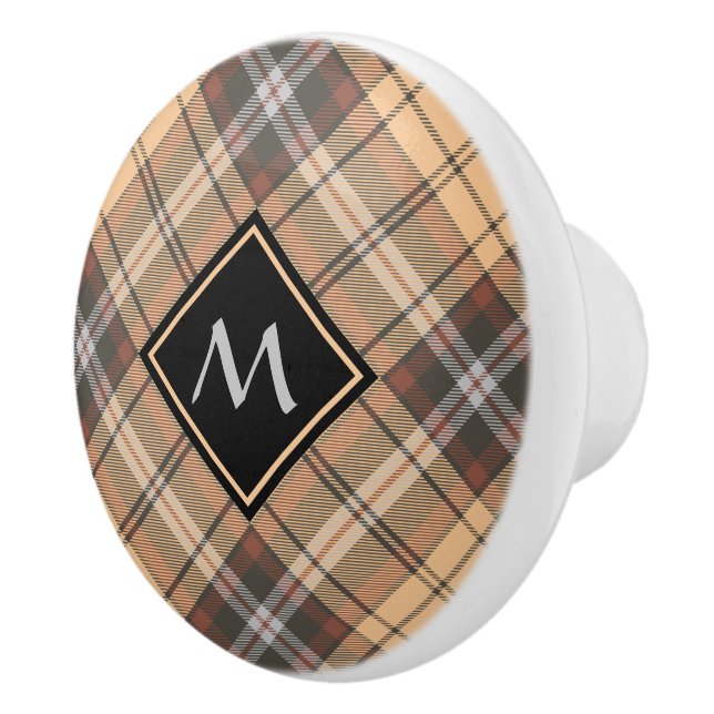 Bouton De Porte En Céramique Tartan beige et Brown (Droite)