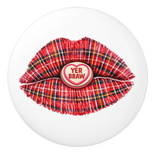 Bouton De Porte En Céramique Tartan Cadeau Écossais Lèvres Amour Art Pop