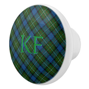 Bouton De Porte En Céramique Tartan officiel Fergusson avec monogramme / initia