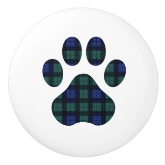 Bouton De Porte En Céramique Tartan Plaid Chien Empreinte de patte Cabinet Knob