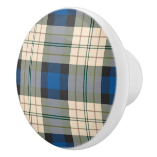 Bouton De Porte En Céramique Tartan plaids motif - beige bleu traditionnel