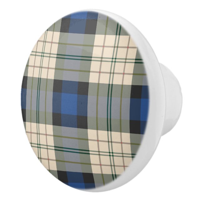 Bouton De Porte En Céramique Tartan plaids motif - beige bleu traditionnel (Droite)