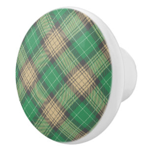 Bouton De Porte En Céramique Tartan vert écossais élégant et tendance vintage