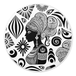 Bouton De Porte En Céramique Tatouage Tribal Portrait de Fille Africaine