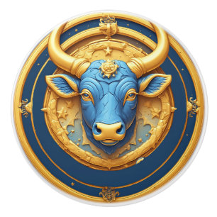 Bouton De Porte En Céramique ♉ Taureau Taureau Anneau Or Cadeau Zodiaque ♉