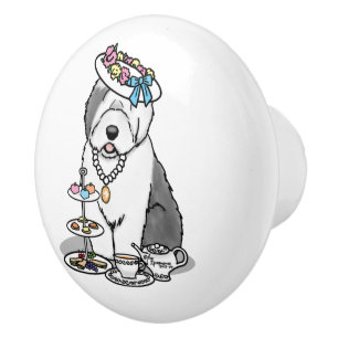 Bouton De Porte En Céramique Tea Party Vieux chien anglais (Grey 1)