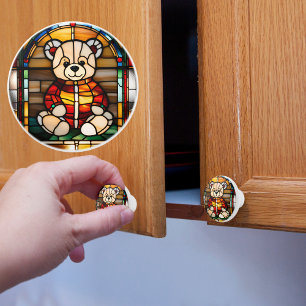 Bouton De Porte En Céramique Teddy Bear Faux Stainverre