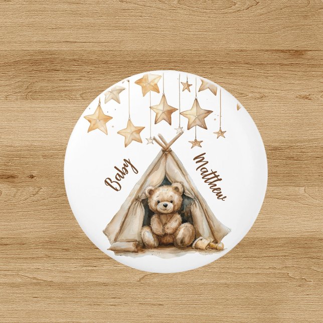 Bouton De Porte En Céramique Teddy bear teepee beige brun étoiles boho pépinièr (Créateur téléchargé)
