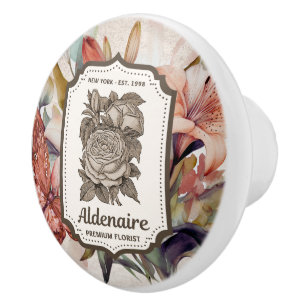 Bouton De Porte En Céramique Tendance rustique vintage botanique Papillon fleur