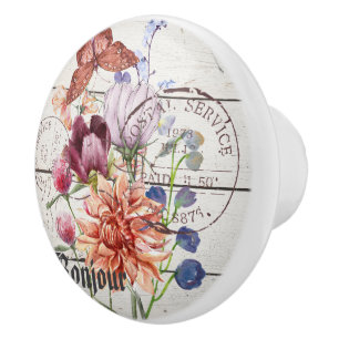 Bouton De Porte En Céramique Tendance vintage rustique bois Botanique Chic fran