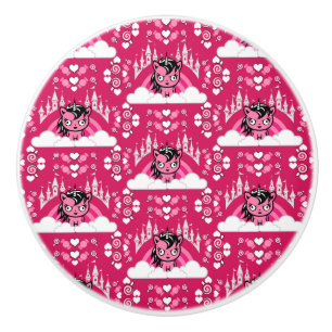Bouton De Porte En Céramique Terrain Et Château De La Unicorne Rose