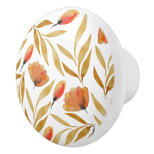 Bouton De Porte En Céramique Terre cuite jaune moutarde florale