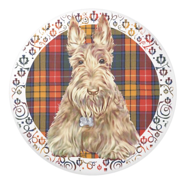 Bouton De Porte En Céramique Terrier Écossais (Devant)