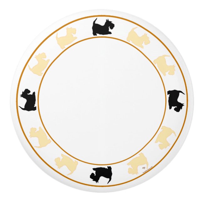 Bouton De Porte En Céramique Terriers écossais roux et noirs (Devant)