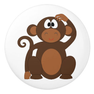 Bouton De Porte En Céramique Tête à gratter de singe caricaturale Brown dessi