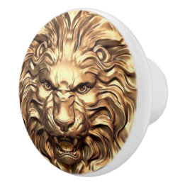 Bouton De Porte En Céramique Tête de lion doré