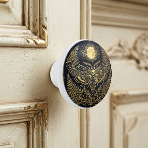 Bouton De Porte En Céramique Tête de Mort Géométrique Dorée Papillon de Nuit Cé