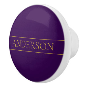 Bouton De Porte En Céramique Texte personnalisable élégant Or et violet foncé