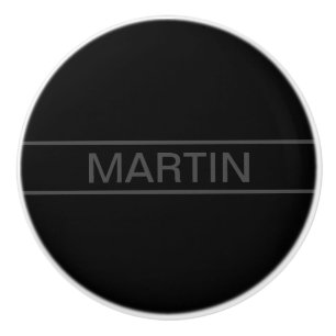 Bouton De Porte En Céramique Texte personnalisable Noir Moderne Gras & Gris F