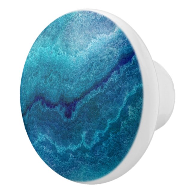 Bouton De Porte En Céramique Texture d'Agate Turquoise Bleu (Droite)