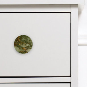 Bouton De Porte En Céramique Texture de marbre vert olive feuille d'or fausse
