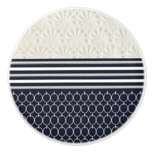 Bouton De Porte En Céramique Thème de plage moderne élégant marine et blanc