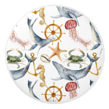 Thème Plage Aquarelle Motif Ceramic Knob