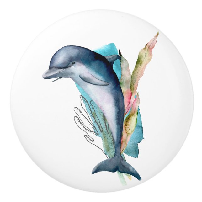Bouton De Porte En Céramique Thème Plage Dolphin Aquarelle Art Ceramic Knob (Devant)