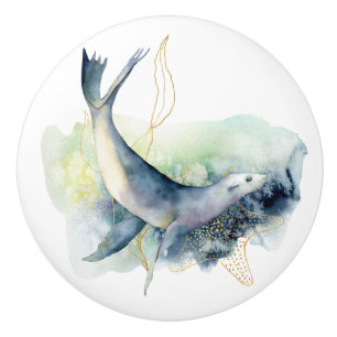 Bouton De Porte En Céramique Thème Plage Sea Otter Aquarelle Art Ceramic Knob