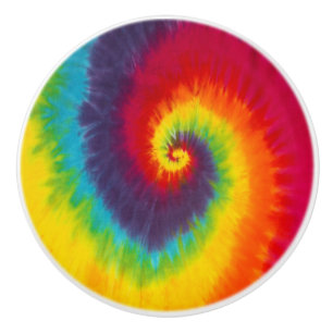 Bouton De Porte En Céramique Tie-Dye Tourbillon Arc-en-Ciel Groovy Coloré