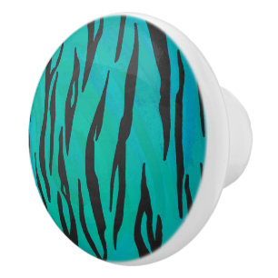 Bouton De Porte En Céramique Tiger noir et Turquoise