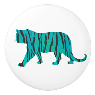 Bouton De Porte En Céramique Tiger noir et Turquoise