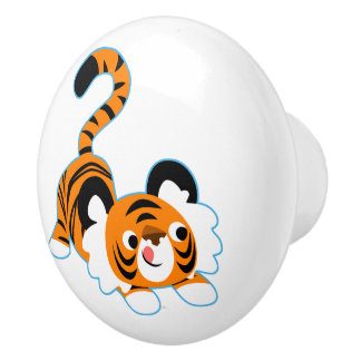 Bouton De Porte En Céramique Tigre Cartoon Cute Prêt À Jouer
