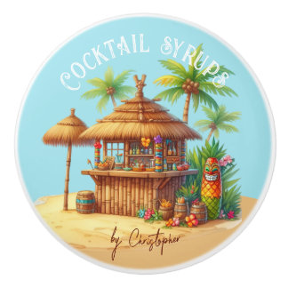 Bouton De Porte En Céramique Tiki inspiré thème été texte personnalisé