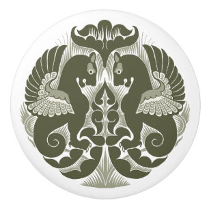 Bouton De Porte En Céramique Tirage céramique William De Morgan Green Griffins