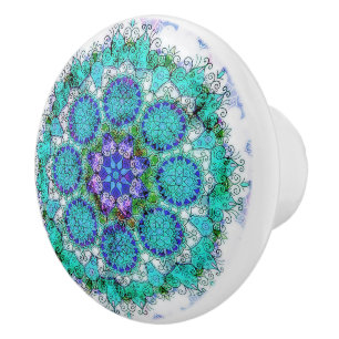 Bouton De Porte En Céramique Tire en céramique mandala bleu