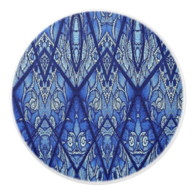 Bouton De Porte En Céramique Tiroir Bleu Tissu Verre Tiré Tirage (Devant)