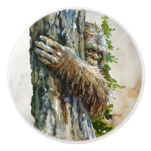 Bouton De Porte En Céramique Tiroir céramique Bigfoot cachant la forêt à l'aqua