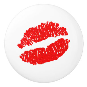Bouton De Porte En Céramique Tiroir de dressing chic rouge pailletté Kiss Lips